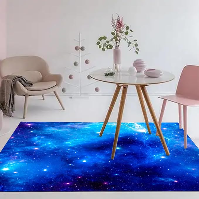 kxry Area Rugs 2X3 Feet, Blue Galaxy Space Soft Machine Washable Area Rugs Outer Space Starry Sky Universe Non Slip Foldable Floor Carpet for Living Room Bedroom Dining Room Dorms Nursery Rooms Office