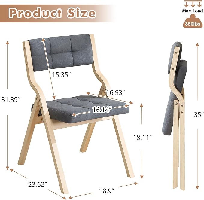 4-Pack Folding Dining Chairs with Cushion,Padded Foldable Dining Chairs,Portable Wooden Folding Chairs for Dining Rooms Kitchen Wedding and Party Indoor Darkgrey