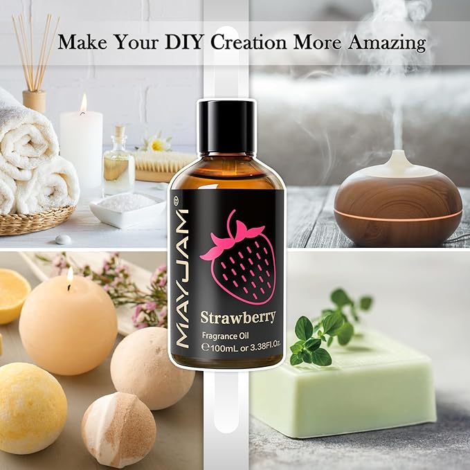 MAYJAM 100ML/3.38FL.OZ Strawberry Fragrance Oils with Glass Dropper, Essential Oils for Diffusers for Home, Long Lasting Scented Oils for Diffusers Soap Candle Making
