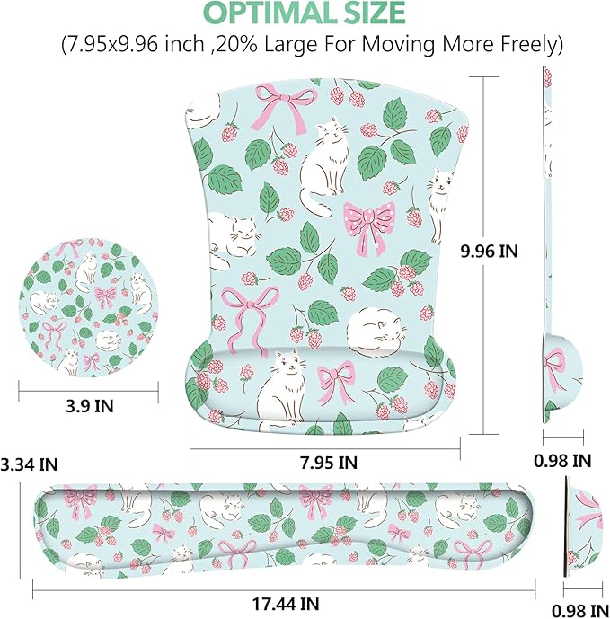 AIMSA Ergonomic Keyboard Wrist Rest and Mouse Pad with Wrist Support, Cute Memory Foam Mousepad Set for Computer, Laptop, Gaming and Office, Easy Typing, Pain Relief,Pink Bows