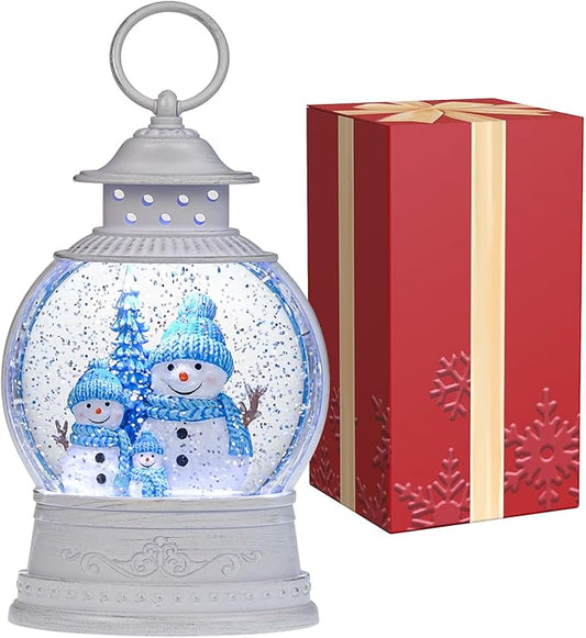 Christmas Snowman Snow Globes, Snowman Family Musical Snow Globe Lantern with Timer, Lighted Christmas Decorations Indoor, USB or Battery Operated