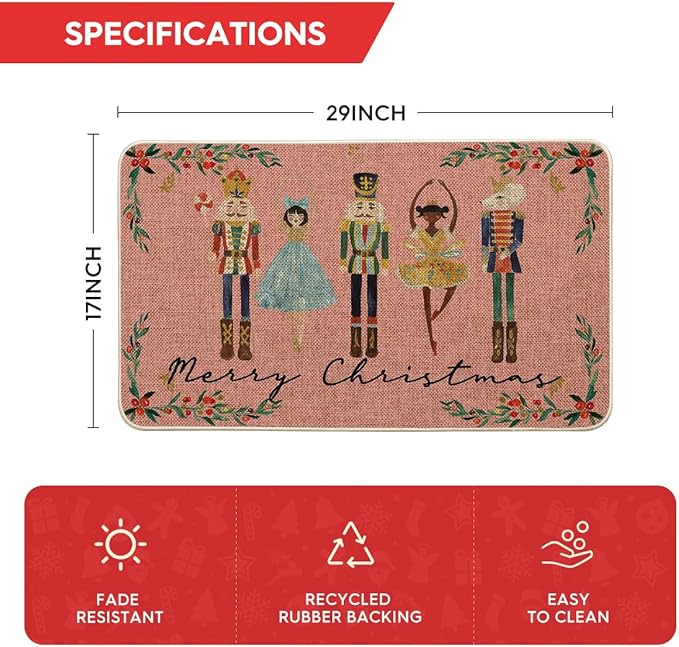 Artoid Mode Watercolor Nutcrackers Merry Christmas Doormat, Seasonal Winter Low-Profile Rug Switch Mat for Indoor Outdoor 17x29 Inch