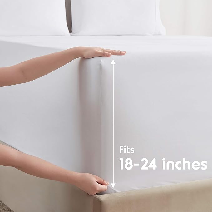 Nestl Extra Deep Cal King Sheet Set - 6 Piece Breathable & Cooling Sheets - Hotel Luxury Bedding Set w/18-24 Inch Deep Pockets - Easy & Secure Fit - Super Soft, Wrinkle Free & Comfy - White