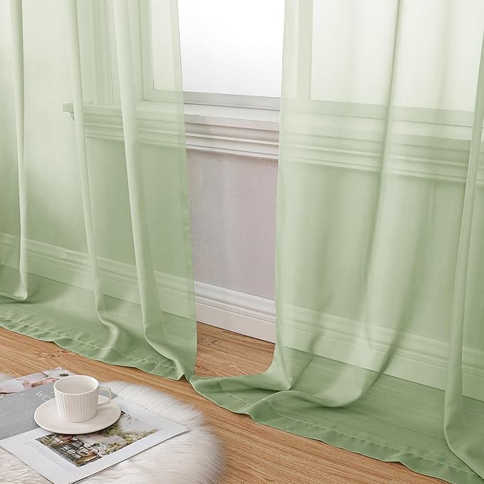 Aiyufeng Light Green Sheer Curtains 84 Inches Long 2 Panels Set for Living Room, Light Filtering Green Window Sheer Drapes for Bedroom, Each 42" W x 84" L