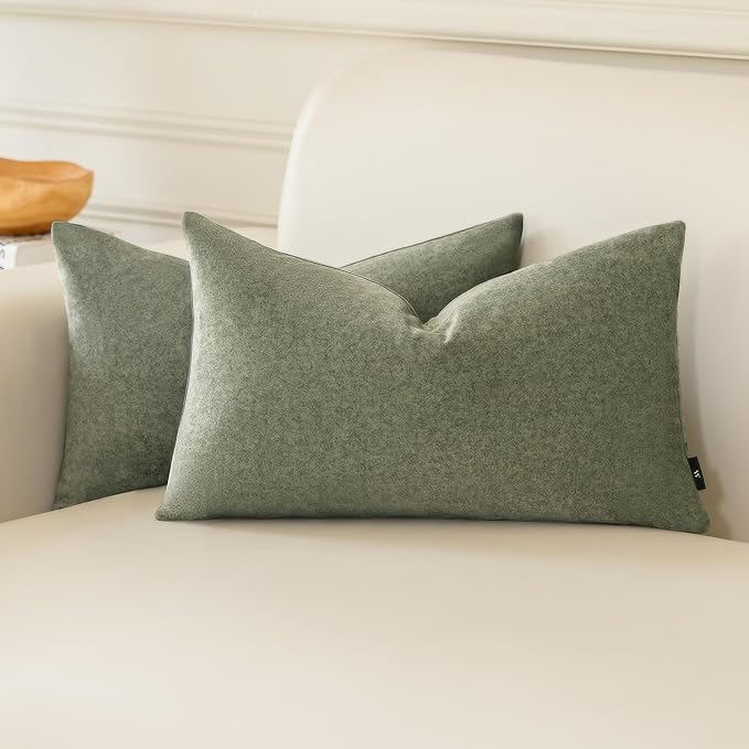 a moment Pack of 2 Forest Green Stain-Resistant Throw Pillow Covers Pet-Friendly Pillowcases Cushion Covers for Sofa Couch Bed Outdoor Waterproof 12x20 Inch