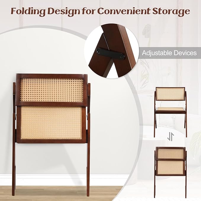 Giantex Folding Dining Chairs Set of 2, Wooden Folding Chair with Rattan Backrest & Seat, Sturdy Rubber Wood Frame, Armless Accent Chairs for Living Room, Kitchen, Wedding Party, No Assembly, Brown