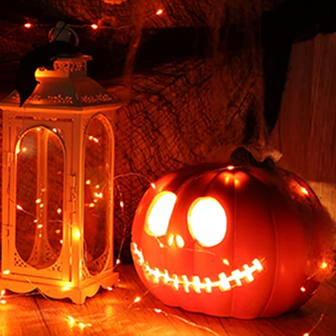 12 Pack Orange Halloween Lights Battery Operated String Lights 7 Feet 20 Led Fairy Lights Waterproof Mini Lights Silver Wire for DIY Indoor Outdoor Xmas Bedroom Holiday Halloween Party Decorations