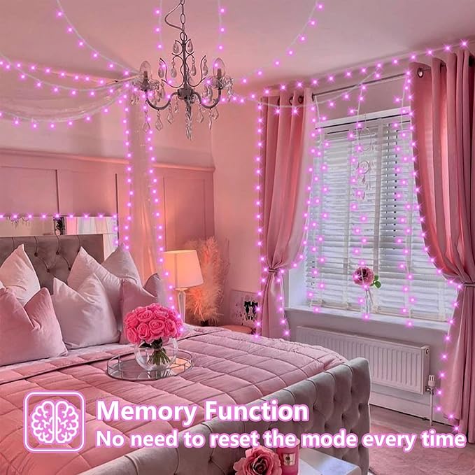 YEGUO Pink String Lights Outdoor Waterproof, 165ft 500 LED Christmas Lights Indoor, 8 Modes Clear Wire Fairy Light Plug in for Party Tree Valentines Wedding