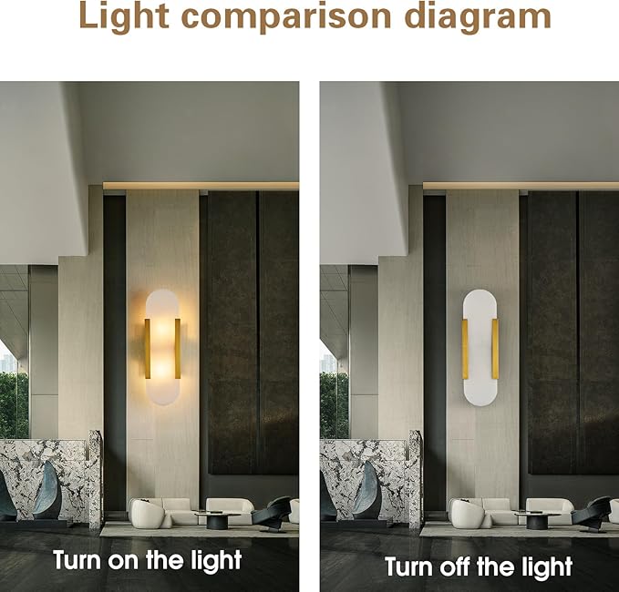 Fanyank-13.8in Alabaster Wall Sconce,Natural Marble Wall Lighting,Gold Wall Light Fixtures for Bedroom Stairs, Living Room, Vanity, Hallway Bedside(Bulb Included)