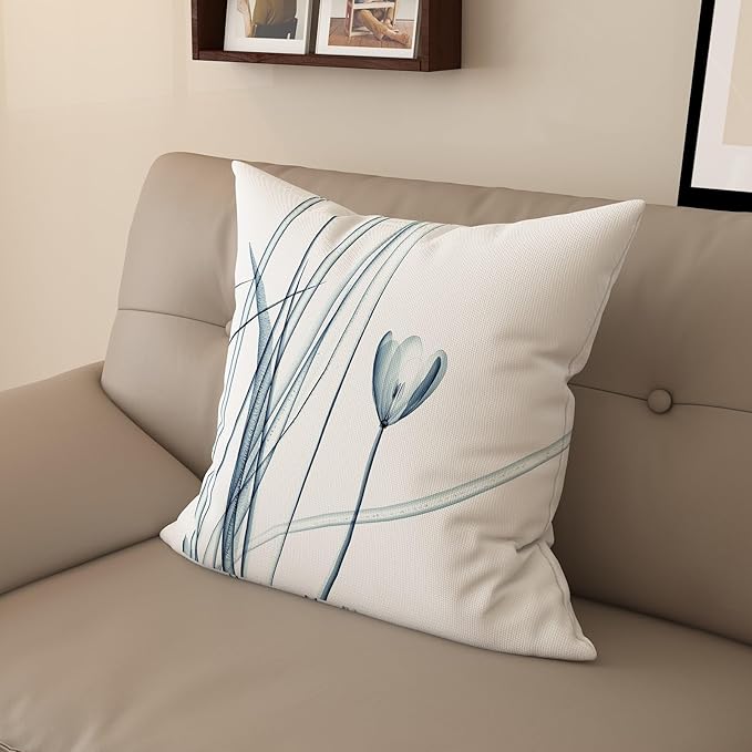 Textured Modern Minimalist Pillow Cover with Creative Floral Print, Digital-Printed Square Cushion Cover for Living Room Sofa (24 * 24inch-03028)