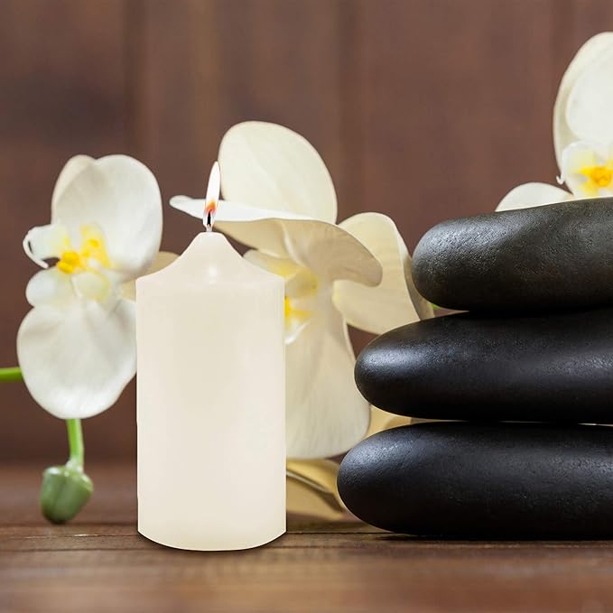 Super Z Outlet Unscented Pillar Candles for Weddings, Home Decoration, Relaxation, Spa, Smokeless Cotton Wick (1, Ivory, 3"x6")