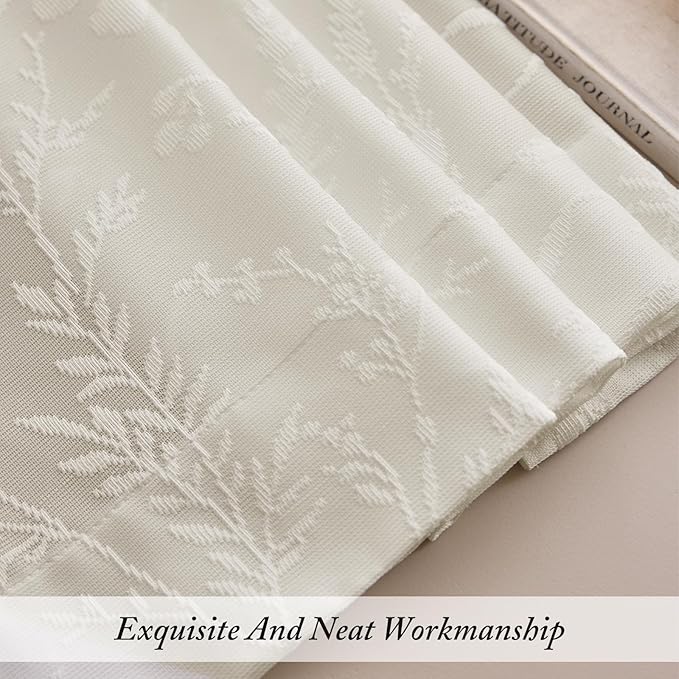 Anmao Beige Semi Sheer Light Filtering Curtains 96 Inches Long 2 Panels, Leaf Pattern Drapes for Living Room Bedroom, Rod Pocket Privacy Window Treatments with Floral Design, 52x96 Inch