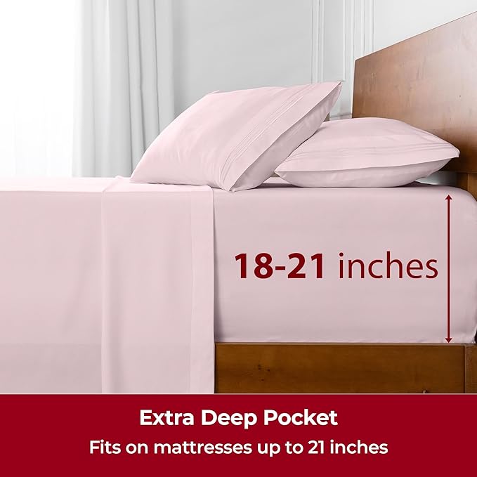 Mellanni Extra Deep Twin XL Sheets - 3 PC Iconic Collection Bedding - Hotel Luxury, Ultra Soft, Cooling Bed Sheets - Wrinkle, Fade, Stain Resistant (Twin Extra Long, Blush Pink)