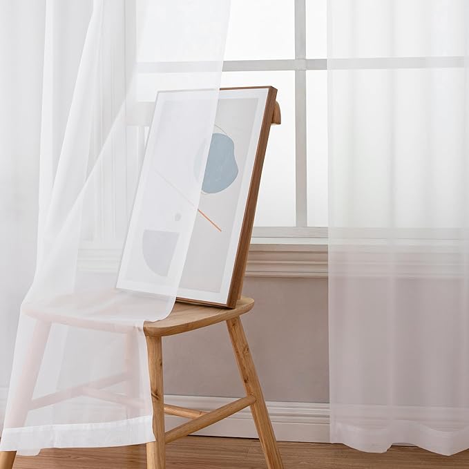 Aiyufeng Sheer White Curtains 120 Inches Long, Extra Long Rod Pocket Solid Color Window Sheer Curtain Panels, Elegant Curtains & Drapes for Living Room, Bedroom 2 Panels (White, 59" W x 120" L)