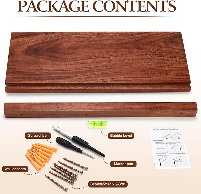 Solid Walnut Floating Shelves for Wall, 24"*10"*1.6"Real Thick Wood Mounted Wall Display Shelf with Joinery for Home Decor, Bathroom,Kitchen Set of 1( Natural Walnut Brown)