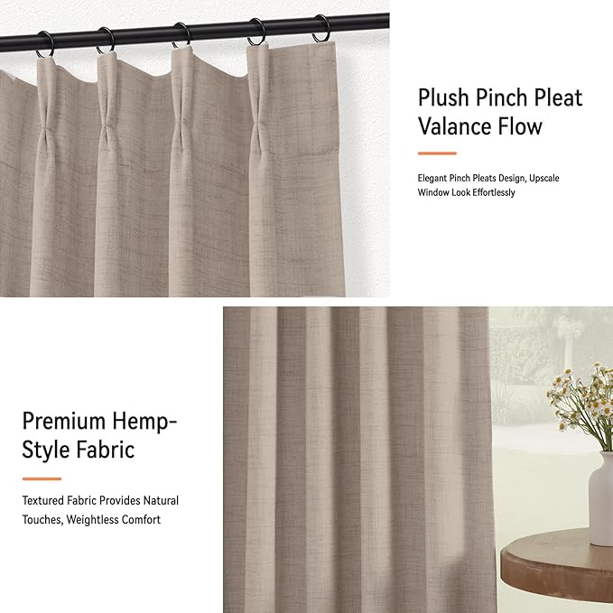 100% Blackout Shield Linen Look Textured Pinch Pleated Curtains Blackout Drapes 102 Inch Long 2 Panels Set, Faux Linen Blackout Curtains for Bedroom & Living Room, 40" W x 102" L, Midnight Blue