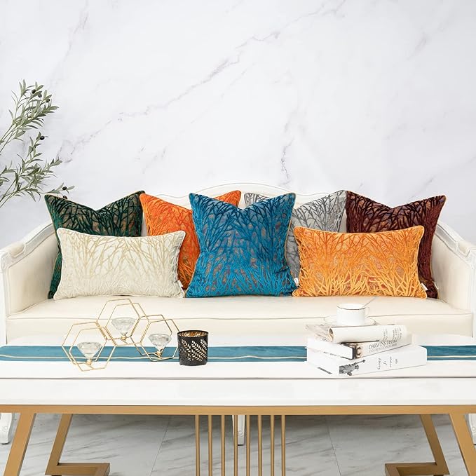 Yangest Burnt Orange Twigs Throw Pillow Cover Branches Velvet Cushion Case Neutral Pillowcase for Sofa Couch Bedroom Living Room Home Decor,18x18 Inch