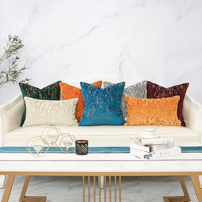 Yangest Beige Twigs Greenish Throw Pillow Cover Branches Velvet Cushion Case Neutral Pillowcase for Sofa Couch Bedroom Living Room Home Decor,20x20 Inch