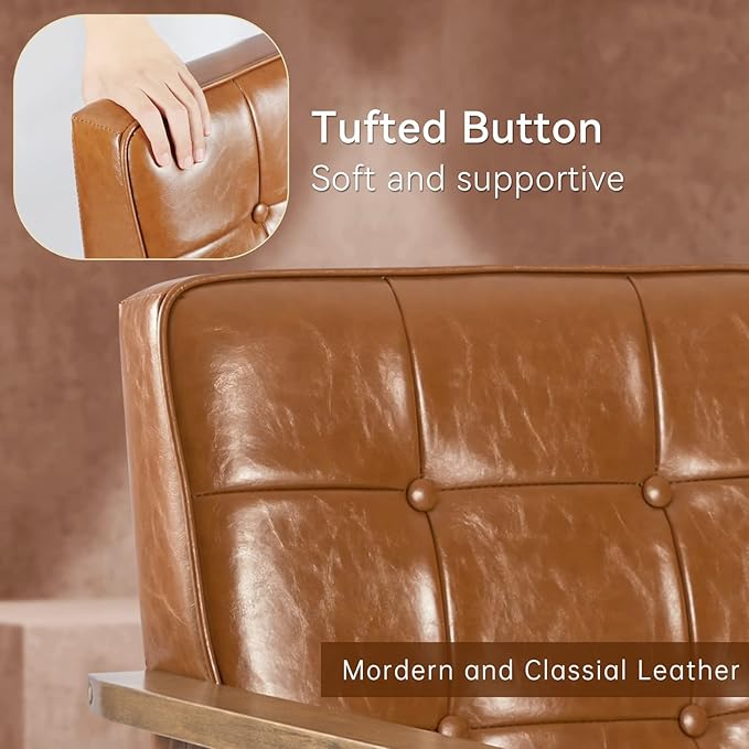 Okeysen Accent Chairs Set of 2, Mid Century Modern Accent Chair, Retro Wood and Leather Armchairs Side Chair, Lounge Reading Comfy Arm Chair for Living Room, Bedroom, Office(Brown)