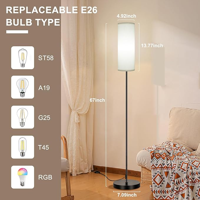 FRIDEKO HOME 2 Pack Floor Lamps for Living Room, Dimmable Colors Temperature & Brightness, Modern Floor Lamp with Remote, Tall Standing Lamps for Living Room Bedroom Office, White Shade 9W RGB Bulb