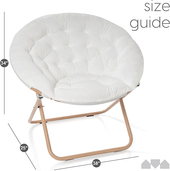 Milliard Cozy Chair/Velour Saucer Accent Chair for Bedroom/X-Large (White/Wood-Tone)