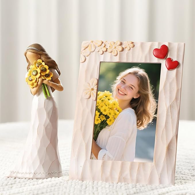 Encouragement Gifts for Women Friends Daughter Kids Inspirational Support Sunflower Gifts for Women Birthday 6.7" Resin Sculpted Hand-Painted Figurines Home Decor(Frame for Free)