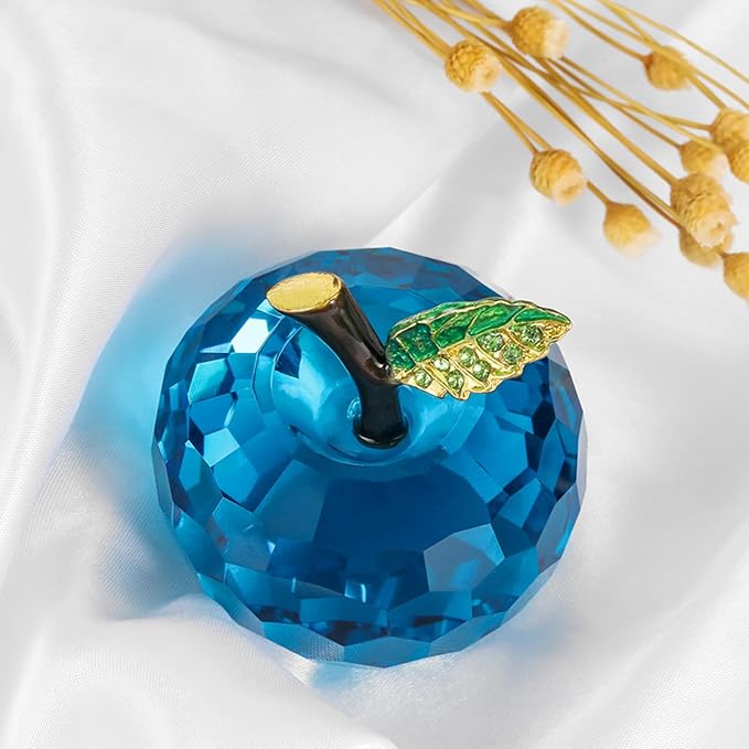 Crystal Apple Figurine Paperweight, Handmade Statue Ornament Home Decoration, Collectible Crystal Crafts, Come with Gift Box, Great Gift for Birthday Holidays Christmas (Blue-60mm)