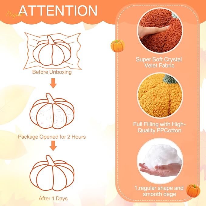Kajaia 4 Pcs Fall Decor Pumpkin Throw Pillow Fall Pillow 11 Inches 7 Inches 3D Cushion Thanksgiving Sherpa Plush Fluffy Stuffed for Autumn Halloween Christmas Home Sofa(Brown,Orange,Red,Yellow)