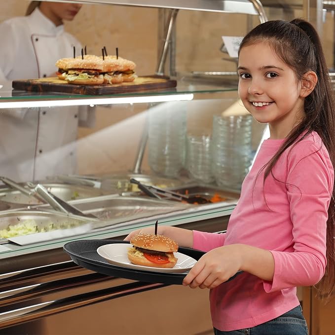 Zopeal 8 Pieces Black Round Restaurant Serving Tray, Plastic Non Slip Surface Food Meals Server Tray with Raised Edges for Home, Kitchen, Restaurant, Cafeteria, Bar (11")