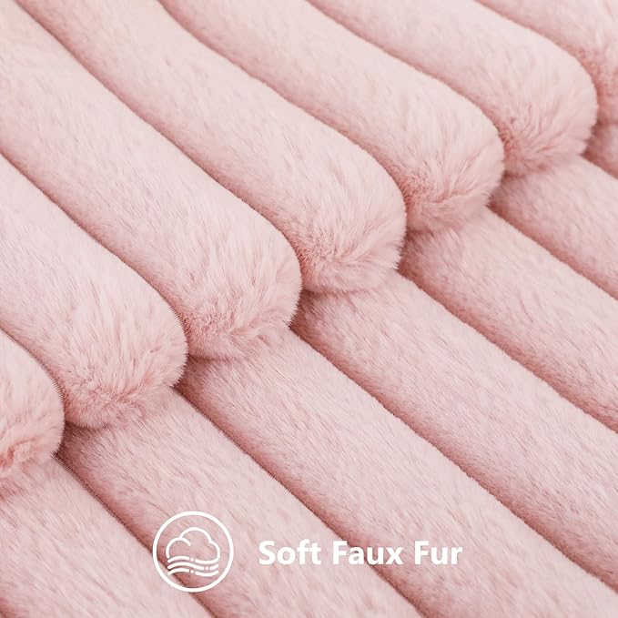 decorUhome Faux Fur Throw Pillow Covers 26x26 Set of 2, Decorative Soft Plush Striped Neutral Couch Euro Pillow Covers with Velvet Back for Sofa, Bed, Living Room Home Decor, Pink