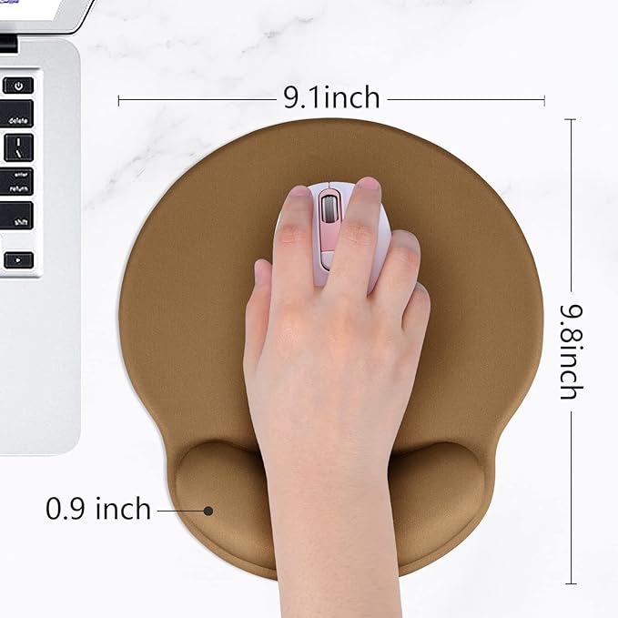 Hsurbtra Ergonomic Mouse Pad with Wrist Rest Support, Gel Mouse Pads with Non-Slip PU Base, Pain Relief Memory Foam Computer Mat, Cute Office Supplies Desk Decro Accessories, Leather Brown