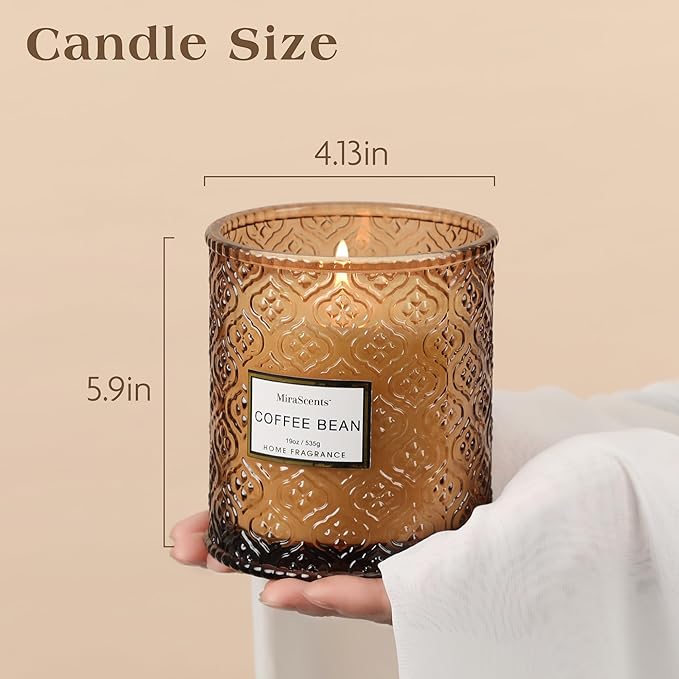 Coffee Bean Scented Candles, Large Natural Soy Candle, 88 Hours Burning Time, Decorative Candles in Glass, Mothers Day Candle Gifts for Women, 19oz