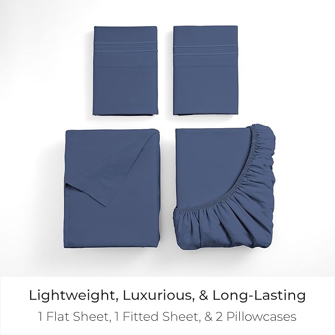 Mellanni Queen Sheets Set - 4 PC Iconic Collection Bedding - Hotel Luxury, Extra Soft, Cooling Bed Sheets - Wrinkle, Fade, Stain Resistant (Queen, Blue Nova)