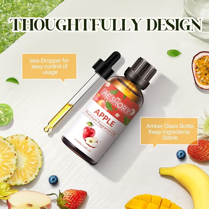 Apple Fragrance Oil 3.38FL.OZ - Aromatherapy Essential Oils for Diffusers for Home, Apple Scented Oils for Massage, Soap Candle Making Scents - 100ML