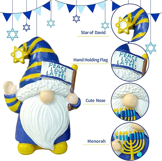 Hanukkah Gnomes Decorations for Home Resin Hanukkah Gnomes Decor for Office Chanukah Decor Indoor Outdoor,Jewish Gifts Idea Menorah Hanukkah Tiered Tray Decor
