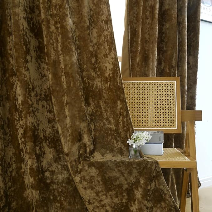 Blackout Curtains Soft Luxury Velvet Curtains for Bedroom Nursery Patio Doors Rod Pocket Back Tab Drapes 2 Panels Curtains for Living Room,52 by 84Inch, Brown
