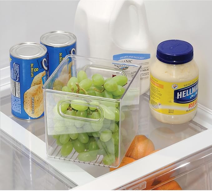 iDesign Fridge Storage Bin Set - Includes Bins with Handles and Water Bottle Holder, Set of 8, Clear