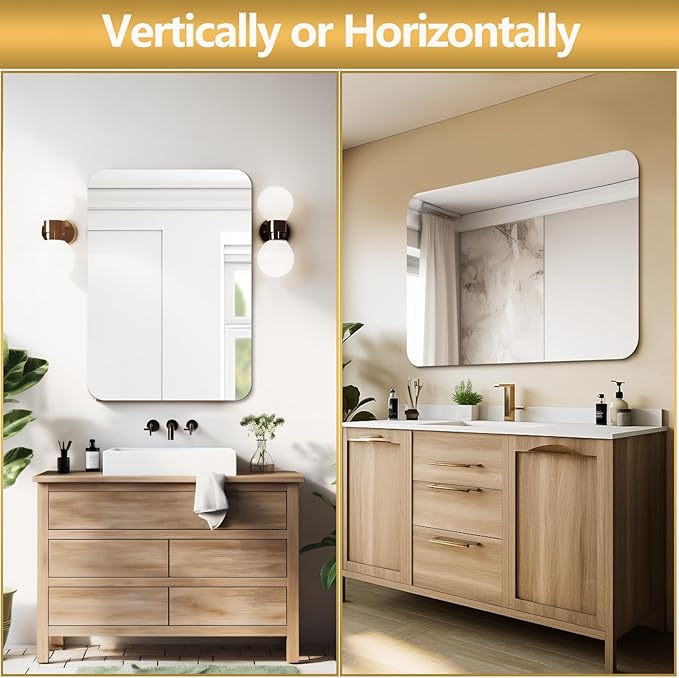 Mirrorons 40 x 30 Bathroom Mirror, Rounded Corner Frameless Mirror, Modern Bathroom Wall Mirror Vanity Mirror for Living Room, Bedroom, Bathroom, Entryway (Horizontal/Vertical)