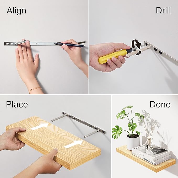 BAYKA Floating Shelves, 22.5 inch Rustic Wood Wall Mounted Shelves Bathroom, Bedroom, Living Room, Kitchen, Hanging Shelf for Books/Storage/Decor (Oak-Toned,Set of 2)