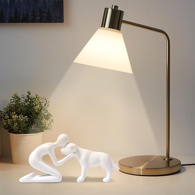 Dog Dad Gifts for Men,Unique Figurines Decor for The Home, Room,Bathroom,Shelf,Bedroom,Classroom,Statues Decorations for Pet Lover (White)