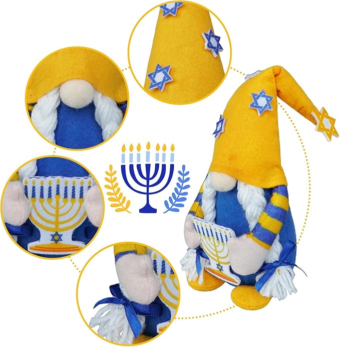 Hanukkah Gnomes Jewish Gifts and Decorations - Menorah Decor, Chanukah Gnome Gifts, Ornaments for Home and Tiered Tray