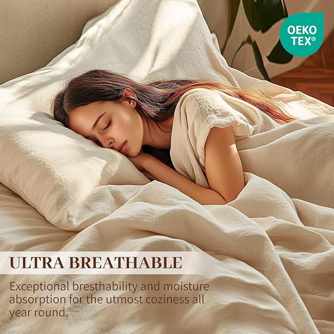 MEISHANG 100% French Pure Linen Sheets California King - Bed Sheets 4 Piece Sets, Soft Durable Flax Linen, Anti-Tear Breathable Oeko-Tex Certified with 16" Deep Pocket (Brown)