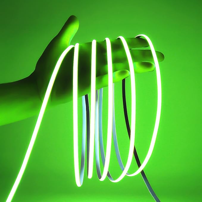COB LED Strip Light, 16.4FT 12V Green Narrow Width 5mm Super Bright CRI 90+ Dotless LED Tape Light, 400LEDs/M Cuttable Flexible Dimmable Light Strip for Indoor Home Decor (No Power Supply)