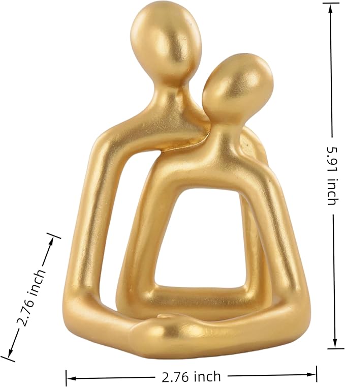 Abstract Hugging Couple Sculpture, Gold Modern Art Decor, Resin Home Accent, Desk & Shelf Decoration