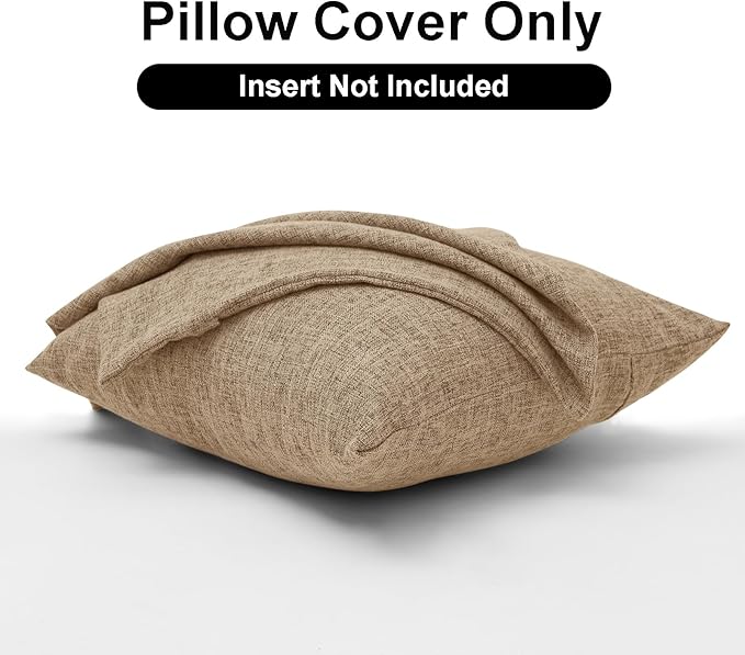 JIUZHEN 20x20 Inch Khaki Faux Linen Pillow Covers Set of 2, Earth Tone Neutral Cushion Covers for Living Room Bed, Washed Texture Zipper Closure