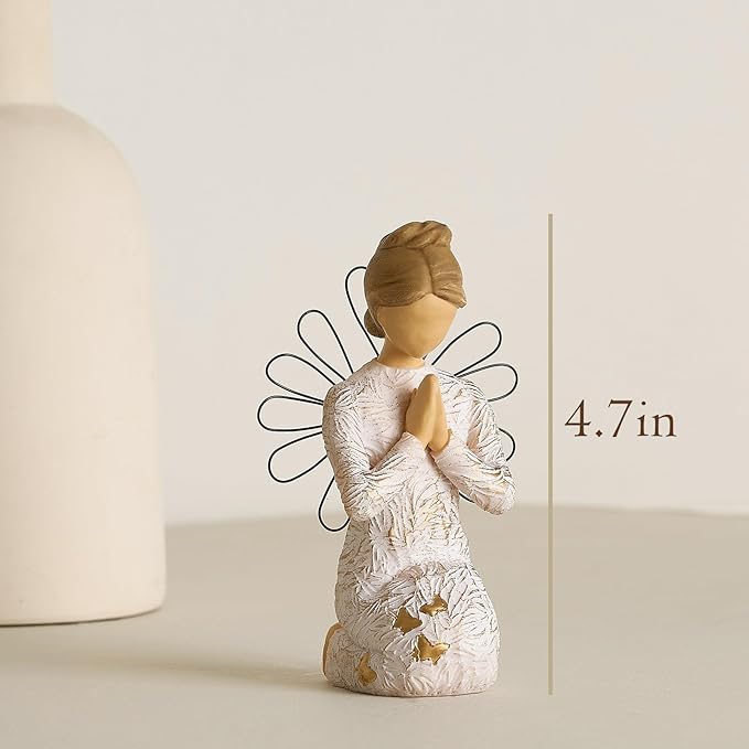 Sympathy Angel Figurines for Loss of Loved Ones Angel Statues Home Decor Serenity Prayer Gifts for Women Resin Sculpted Hand-Painted Figure Bereavement Gift Praying Hands Statue