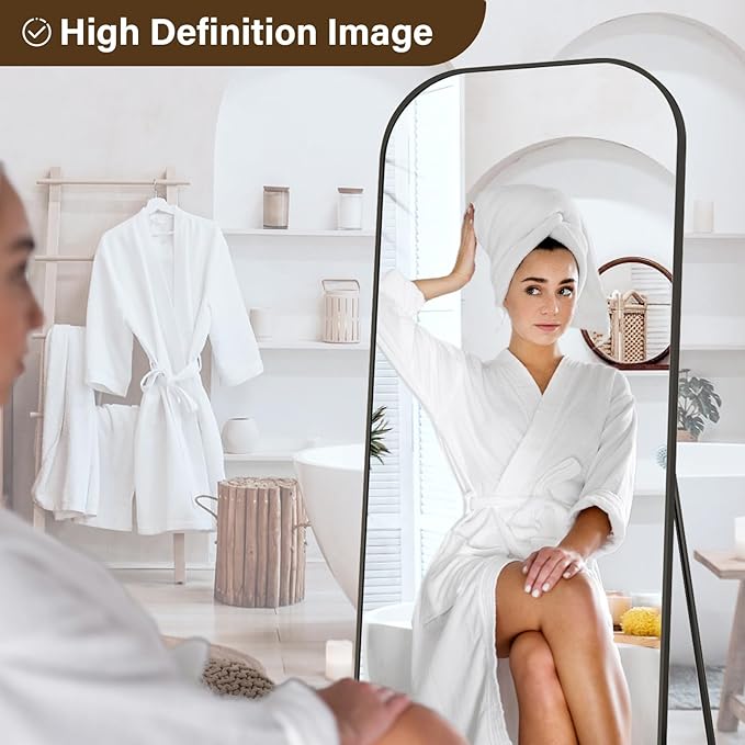 56x21 Inch Full Length Mirror - Large Floor Standing & Wall Mountable Full Body Mirror with Sturdy Aluminum Frame, Arched Top Design, Freestanding or Hanging for Bedroom, Living Room, Cloakroom,Black