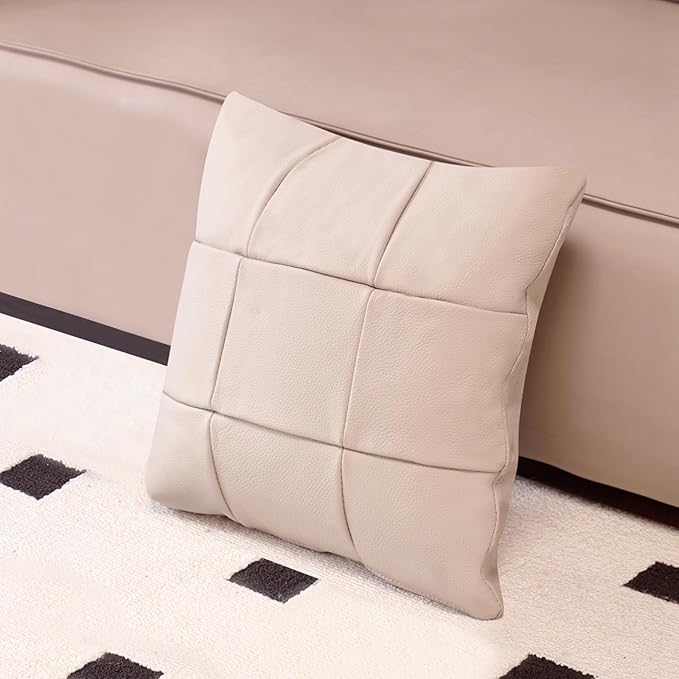 Kidol & Shellder Genuine Leather Throw Pillow Cover 18x18 Modern Solid Lumbar Pillow Covers-Luxury Pillowcases for Couch Sofa Bed-Soft Durable Decorative Cushion Case with Hidden Zipper(Apricot)