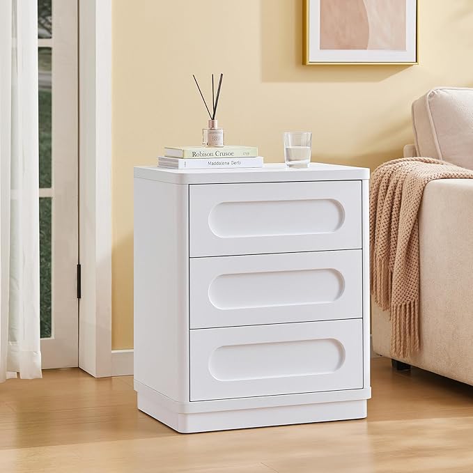 Night Stand Set of 2, Nightstand with 3 Drawers, 21.7"(W) x 15.8"(D) Large Night Stand Bedside Tables for Bedroom, Modern Storage Bedside Table for End Tables, Sofa, White