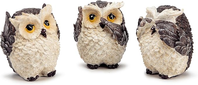 3 Wise Owl Statues, Adorable Owl Figurine for Shelf Decor, Retro Bird Sculpture Animal Decor for Living Room Bedroom Tabletop Mantel, Gift for Women Bird Lover, See No Evil Hear No Evil Speak No Evil